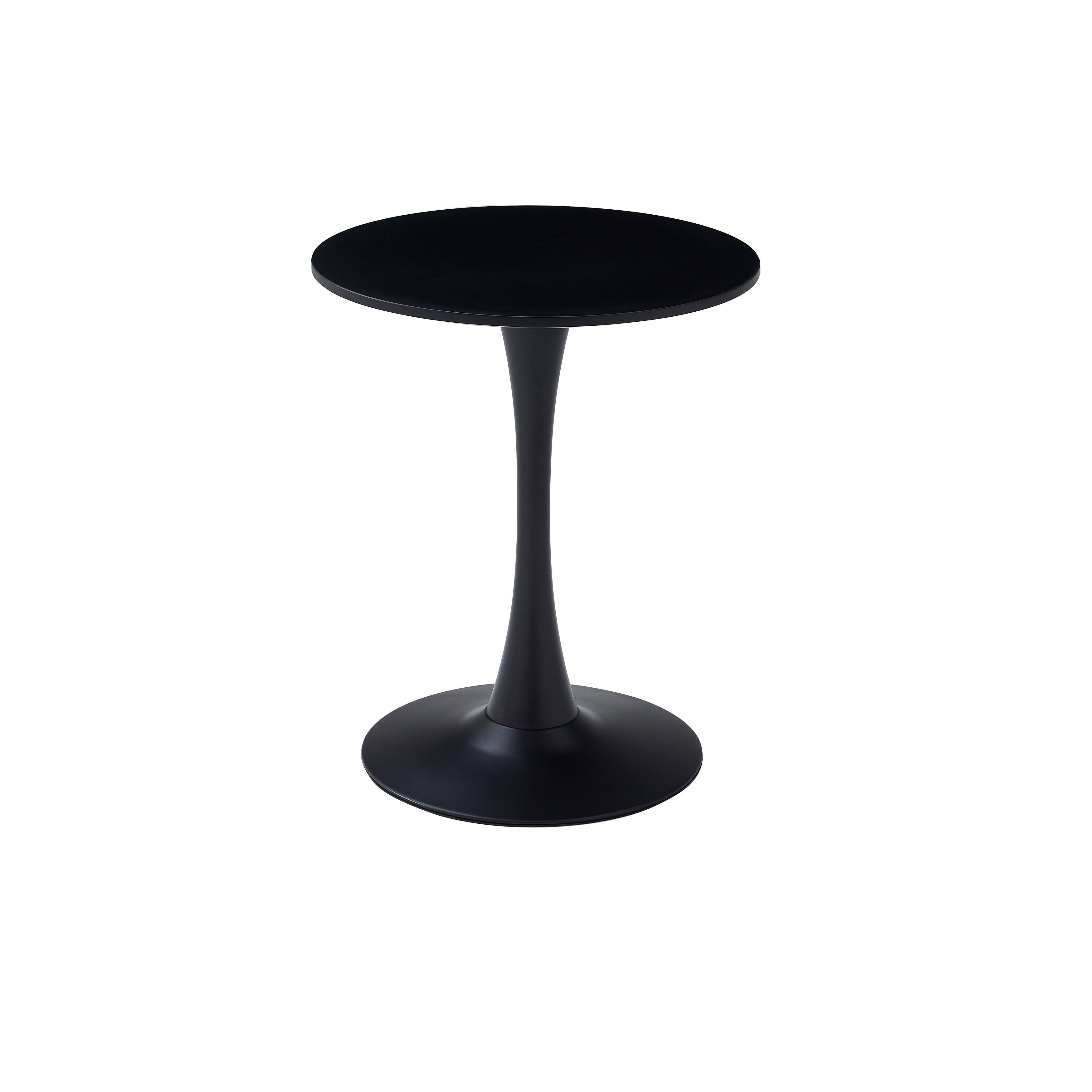 Black Round Dining Table MDF Tabletop and Iron Spray-Painted Matte Base - N/A