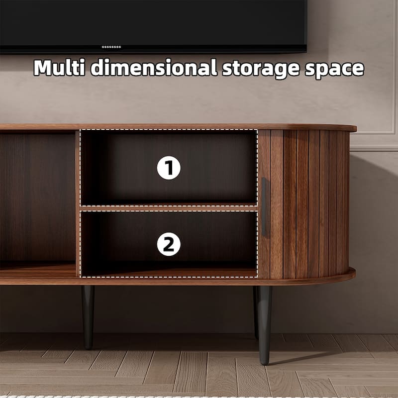 Modern Tv Stand With Storage Compartments And Sliding Doors - Gaming Entertainment Center Featuring Cabinets