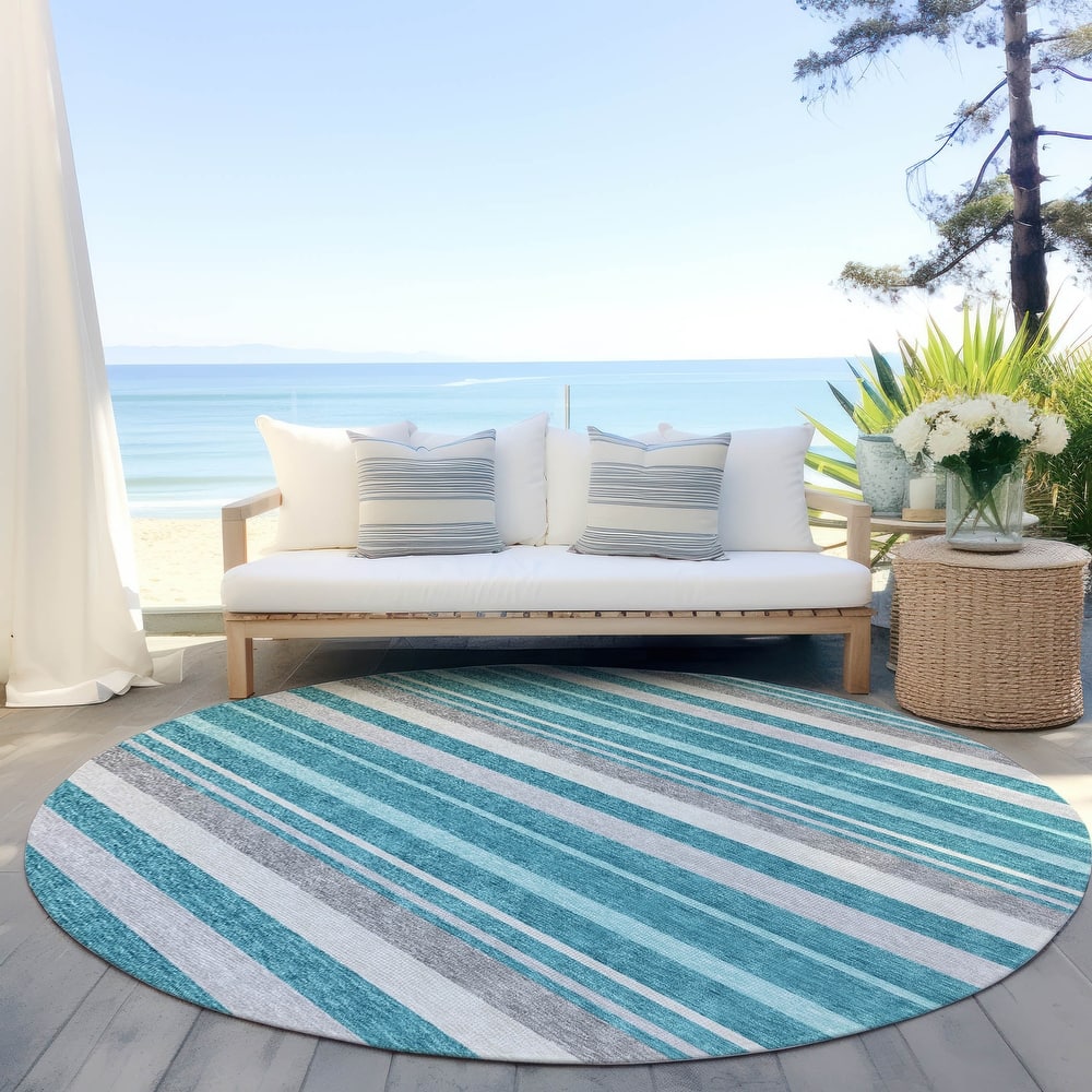 Machine Washable Indoor/ Outdoor Chantille Contemporary Stripes Rug