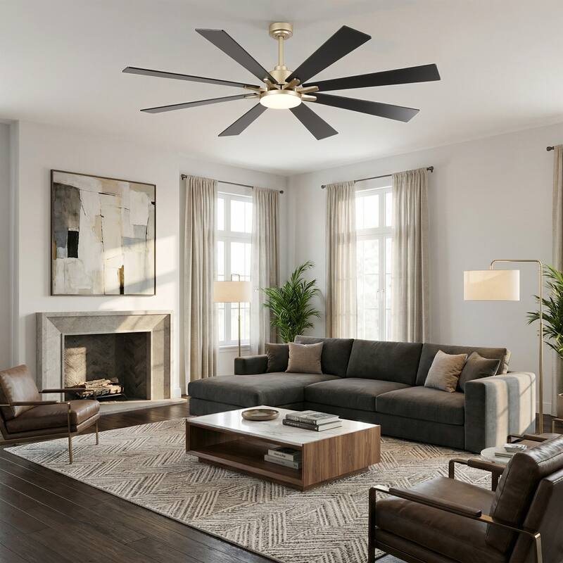 Vaczon 72" Transitional Gold Smart Large Ceiling Fan with Dimmable LED Light and Remote