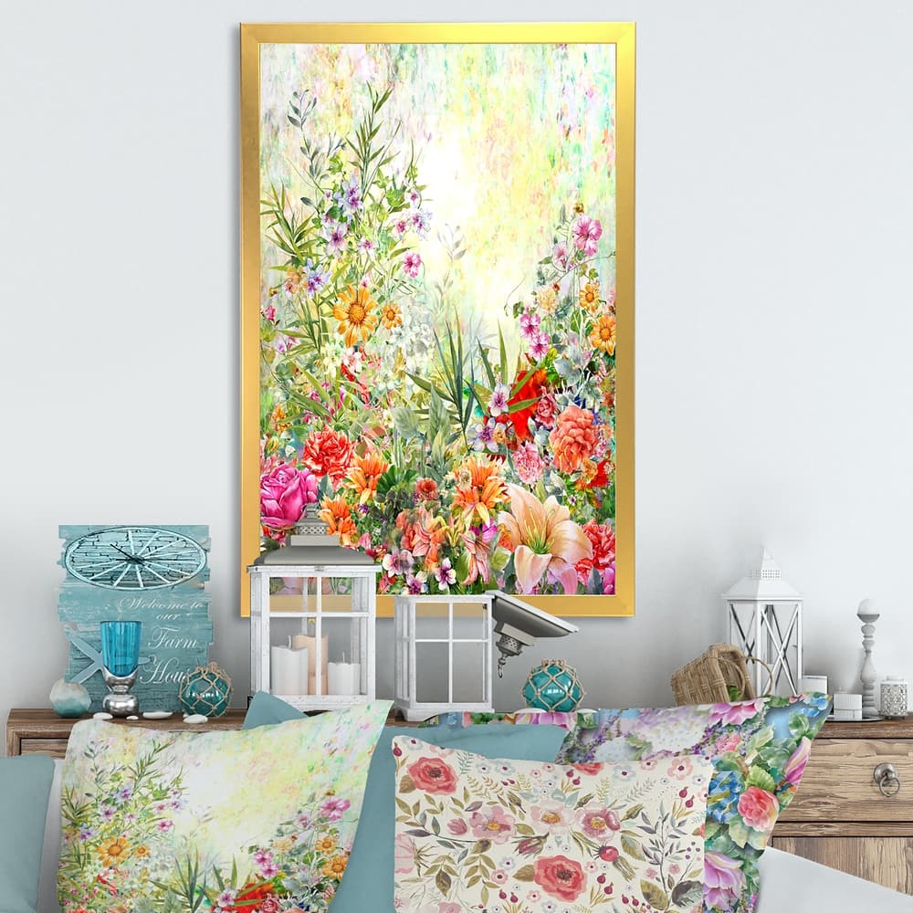 Designart "Vintage Spring Garden Flowers IV" Traditional Framed Wall Decor