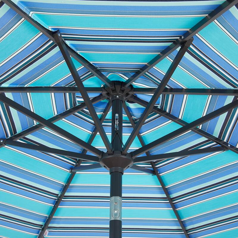 9Ft Striped Market Umbrella with Sunbrella Fabric Outdoor Umbrella
