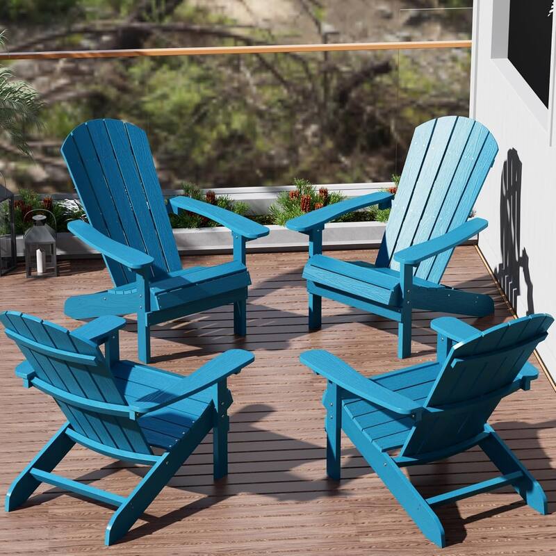 WINSOON All Weather HIPS Outdoor Plastic Adirondack Chairs Set of 4 - Pacific Blue