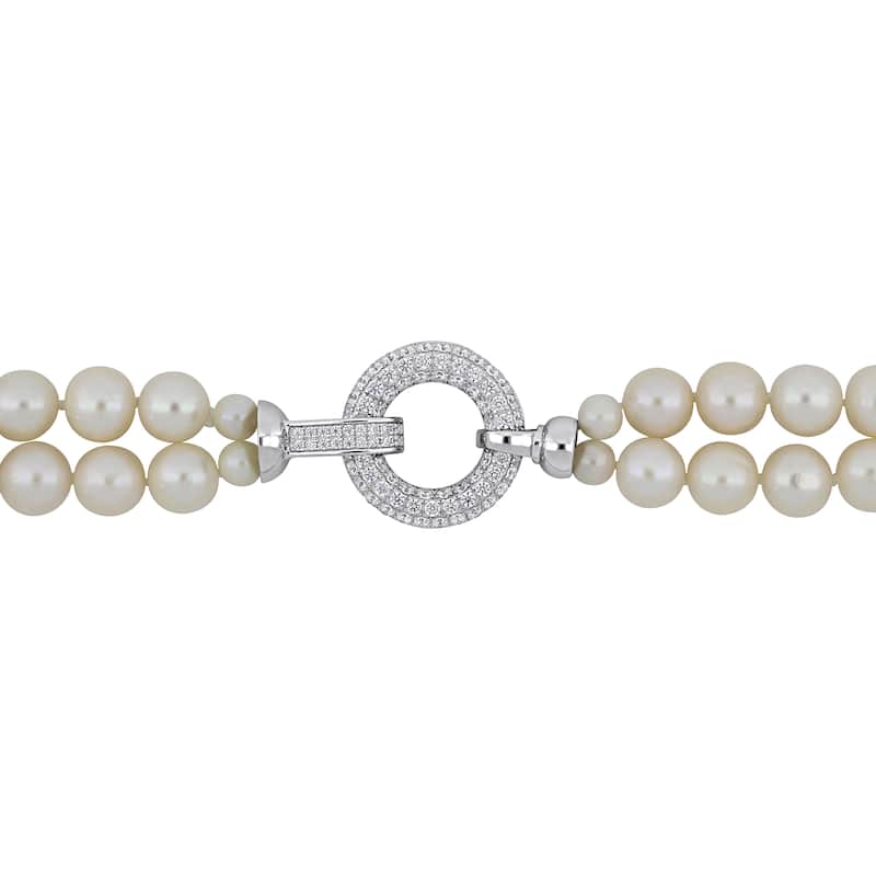 Miadora Freshwater Cultured Pearl Double String Necklace Sterling Silver Clasp (7-8mm)