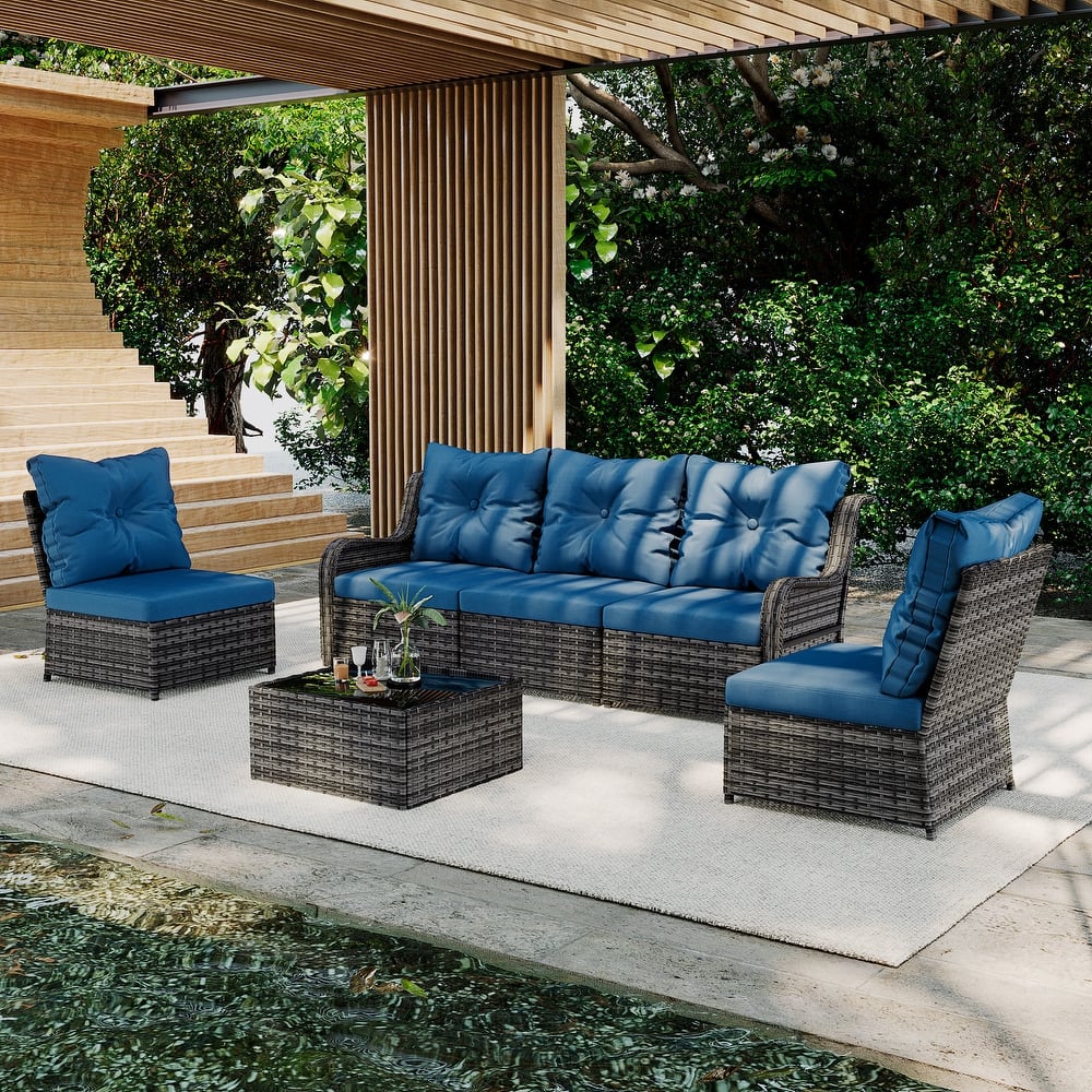 4 Piece Wicker Patio Conversation set with Table