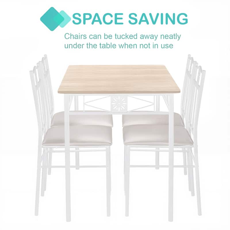 VECELO 3/5-piece Modern Dining Table and Chairs Set with PU Leather Seats Space Saving Dining Set