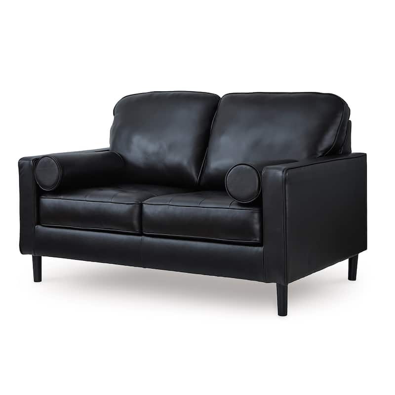 Bryc Loveseat, 2 Bolster Pillows, 61 Inch Black Real and Faux Leather
