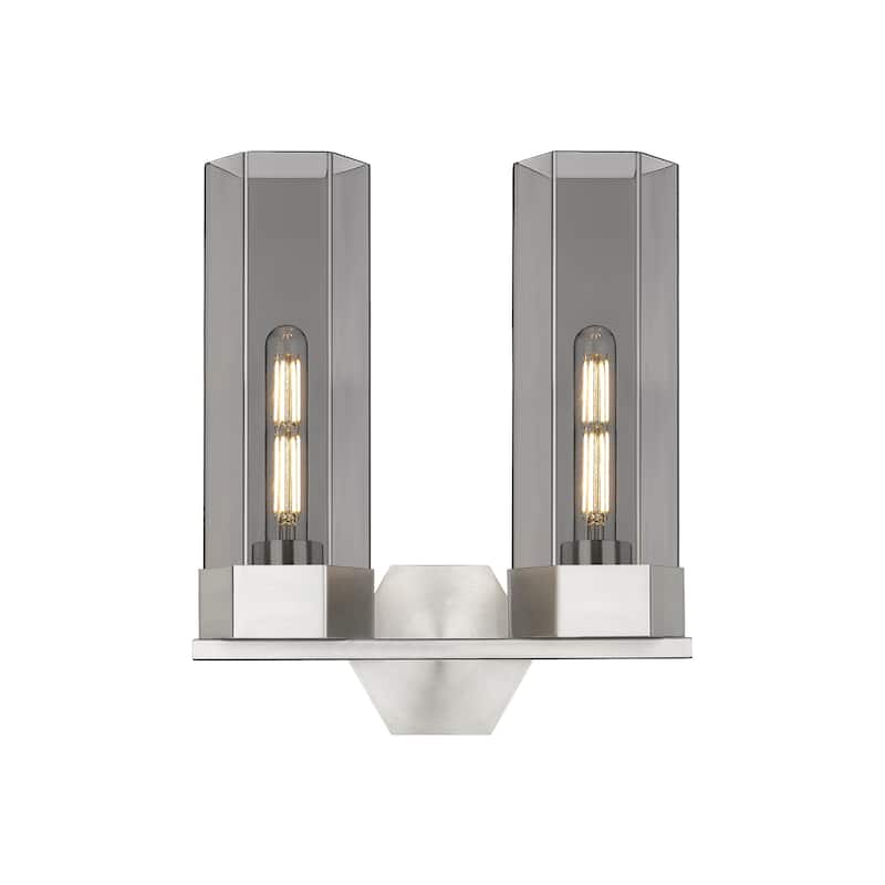 Innovations Lighting Claverack - 2 Light 14" Wall-Mounted Bath Vanity Light - Plated Smoke Glass/Satin Nickel