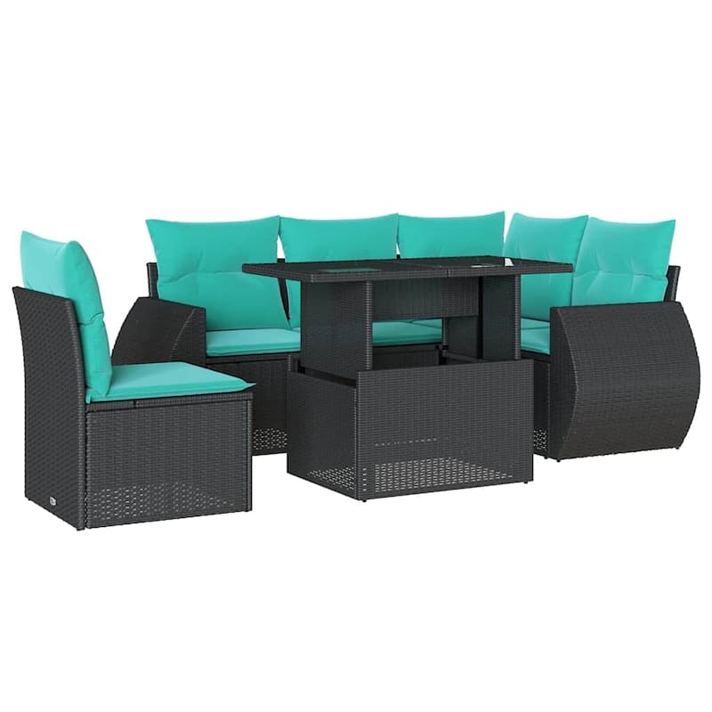 vidaXL Patio Sofa Set with Cushions and Table Outdoor 6 Piece Poly Rattan - 24.4 x 24.4 x 27.2