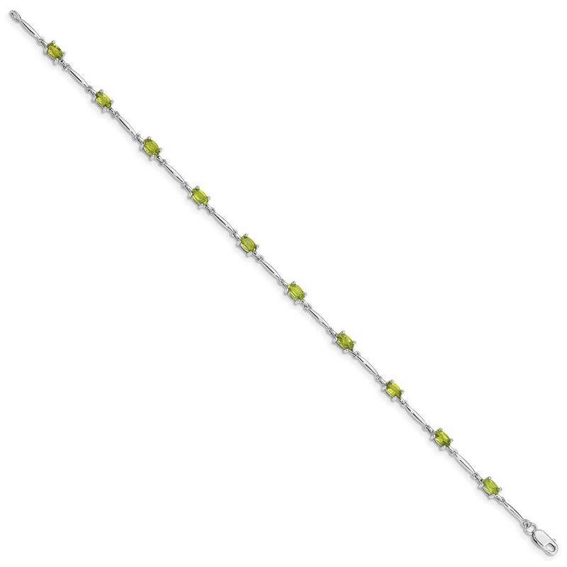 Curata 925 Sterling Silver Polished Lobster Claw Closure Peridot Bracelet