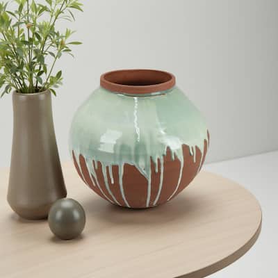 Hino Decorative Vase, 13 Inch Dripping Paint Texture, Brown Ceramic