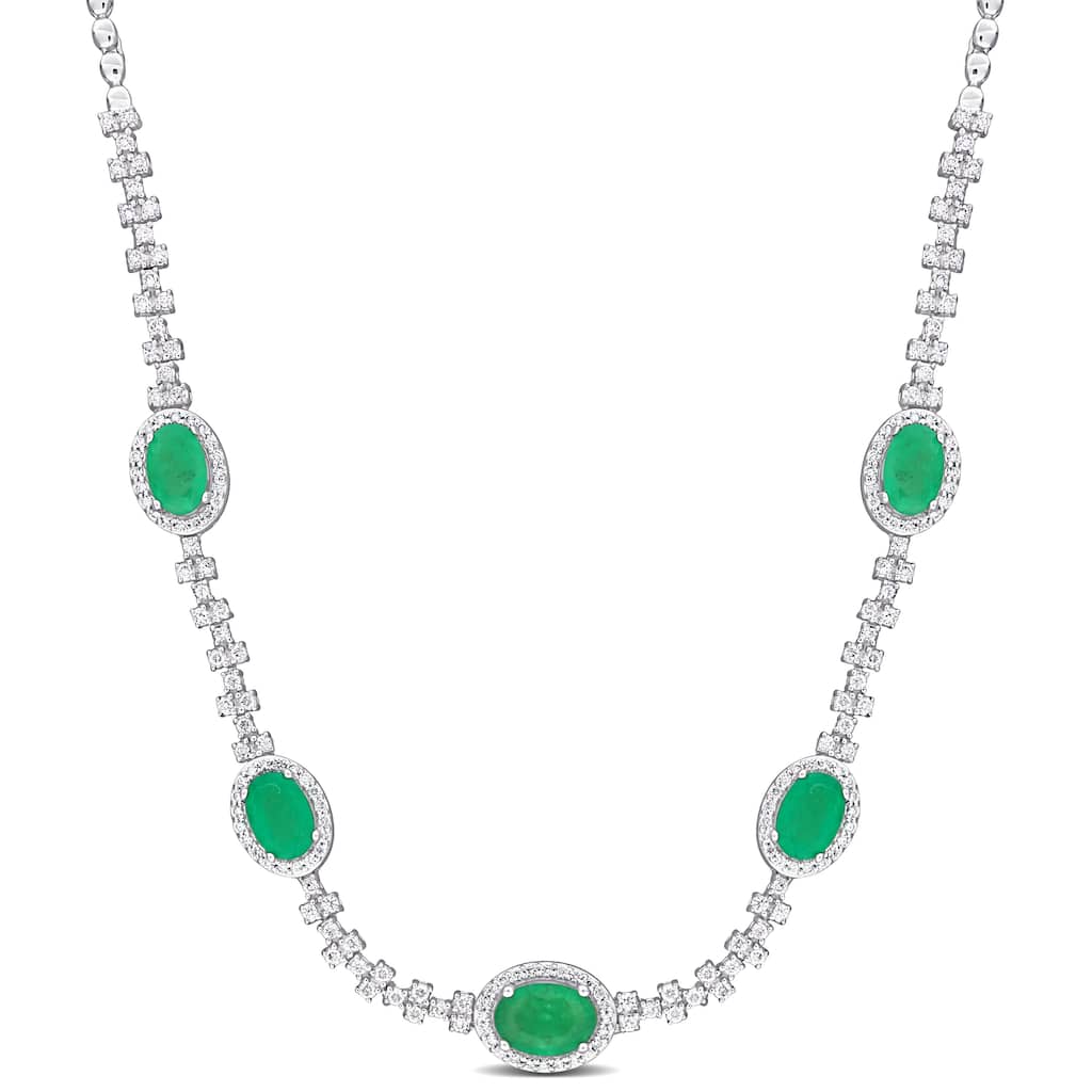 Miadora 2 1/2ct TGW Emerald 3/4ct TDW Diamond Station Necklace in 14k White Gold - 17 in.