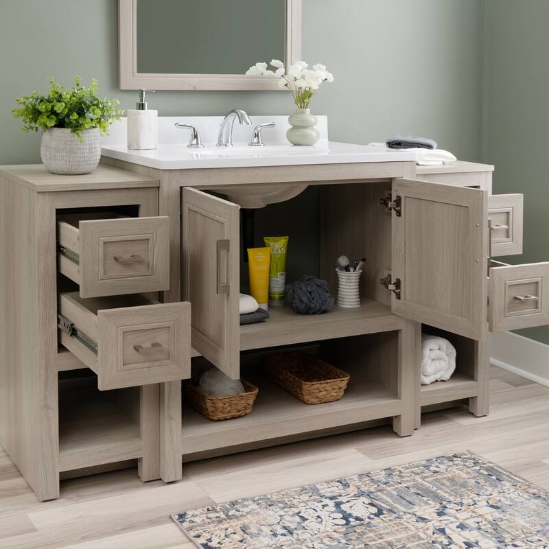 Linon Blakely Vanity with Mirror and Dual 12-inch Side Cabinets