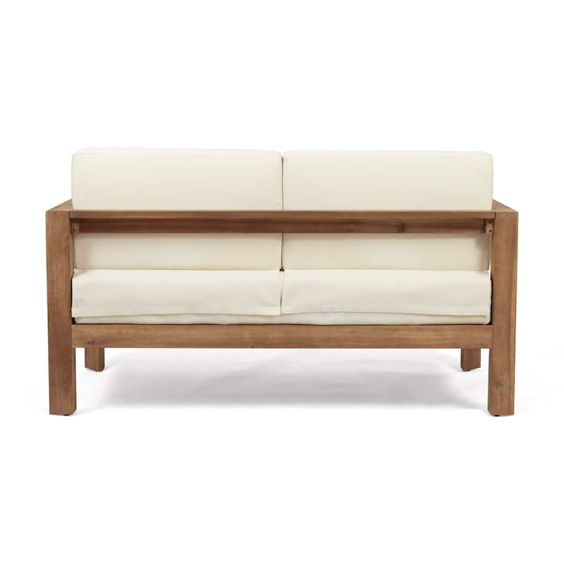 2-Piece Outdoor Patio Acacia Wood Love-seat and Coffee Table Set