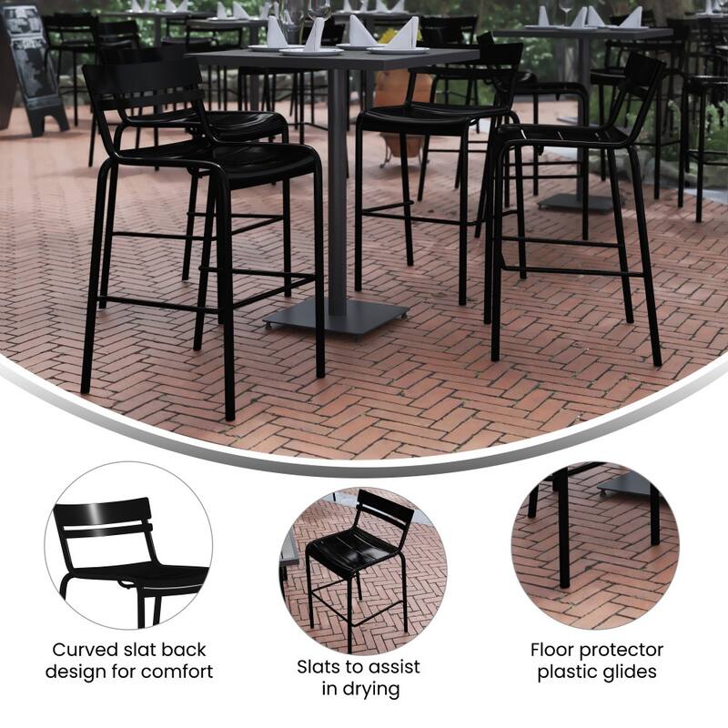 2PK Modern Commercial Grade 2 Slat Indoor/Outdoor Steel Bar Stool