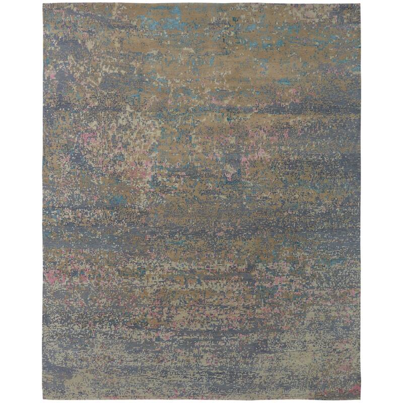 Transitional Multi-Colored Hand-Knotted Wool/Natural Silk Area Rug - 8' x 10' - Multi-Colored