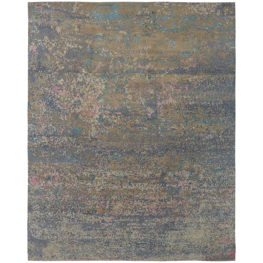 Transitional Multi-Colored Hand-Knotted Wool/Natural Silk Area Rug