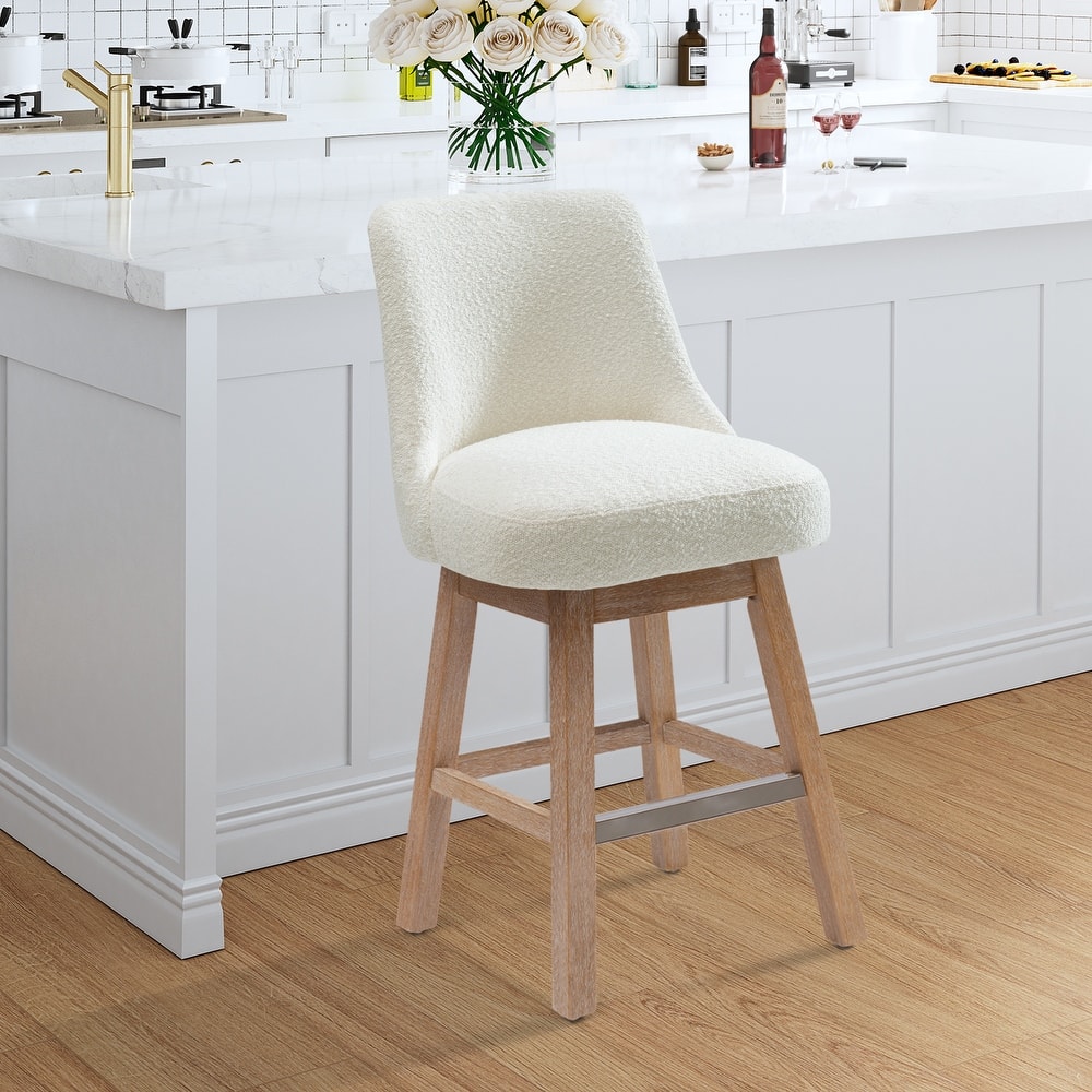 Boucle Polyester Upholstered Swivel Counter Stool - Foot Glides