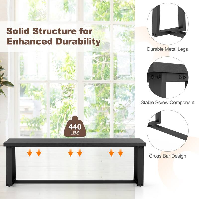 Gymax Set of 2 56.5"L Wood Dining Bench Metal Frame w/ Adjustable
