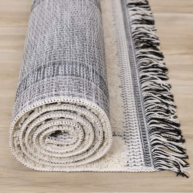 Napa Collection - Cream Abstract Lines Shag Rug
