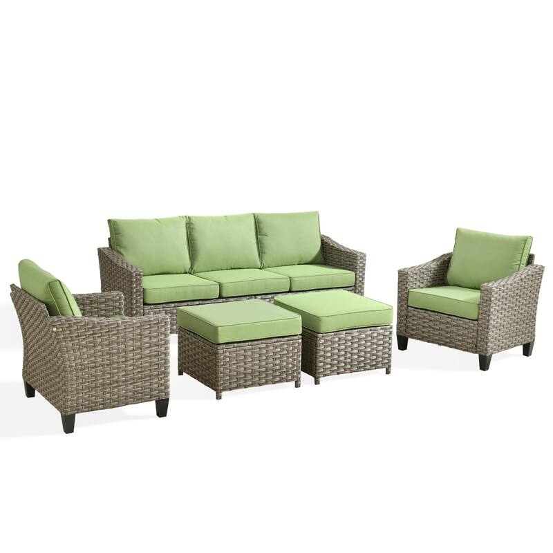 ​​OVIOS 5-Piece Outdoor Wicker Set With Ottoman