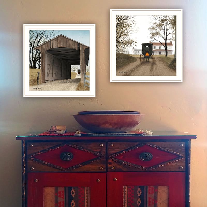 2-Piece Framed Wall Art Set - Headin' Home & Miller's Creek Bridge, White Frame