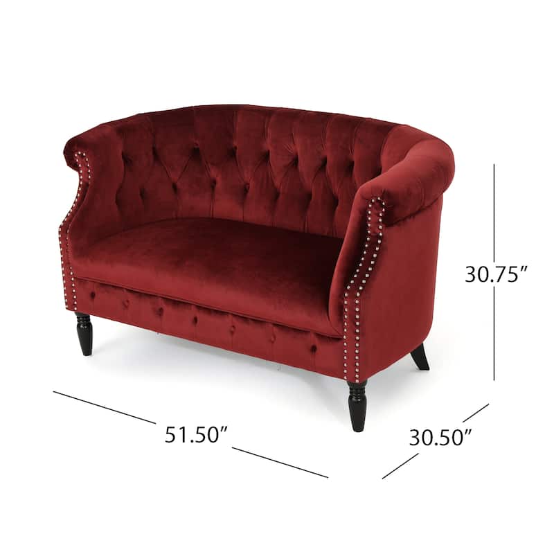 Milani Velvet Tufted Scroll Arm Loveseat by Christopher Knight Home