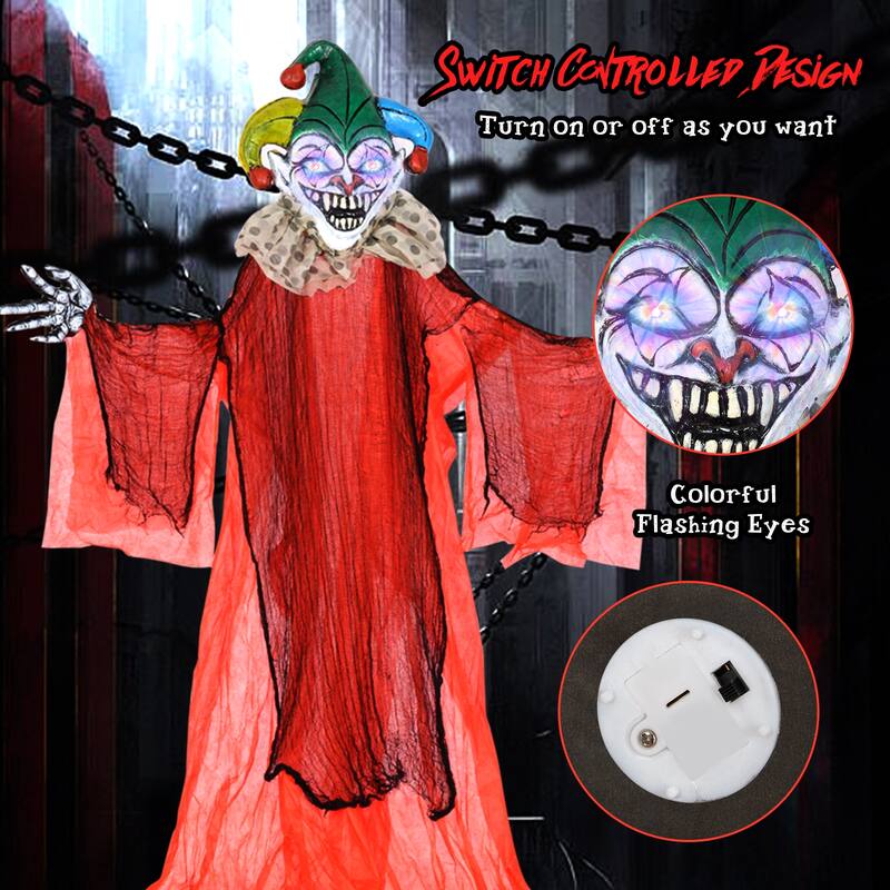 13.1 FT Hanging Halloween Clown with Lighted Eyes and Adjustable Arms