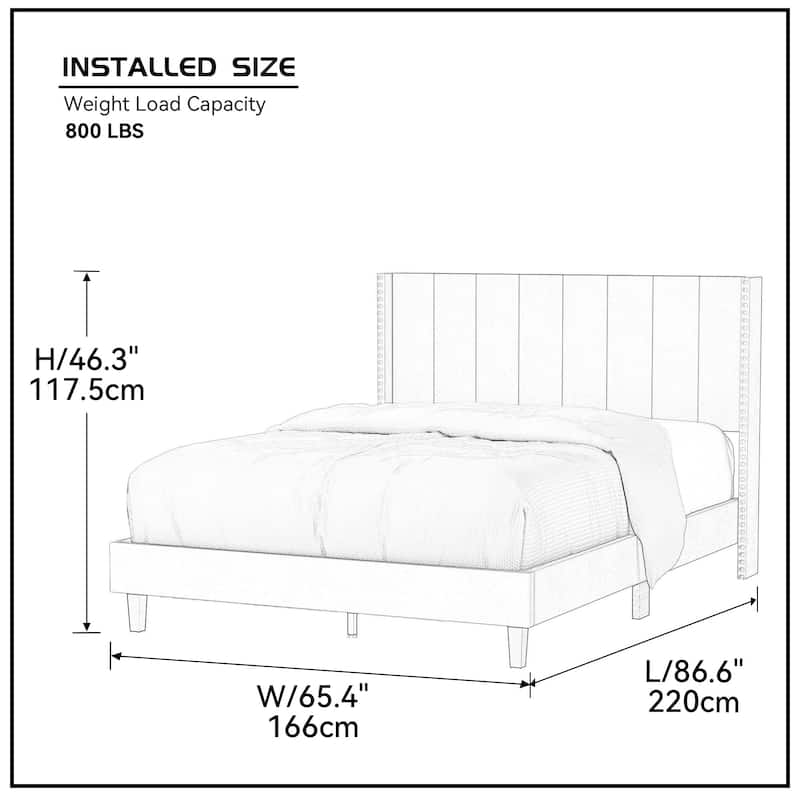 Queen Tufted Upholstered Bed Velvet Bed Frame Platform with Headboard/No Box Spring Required
