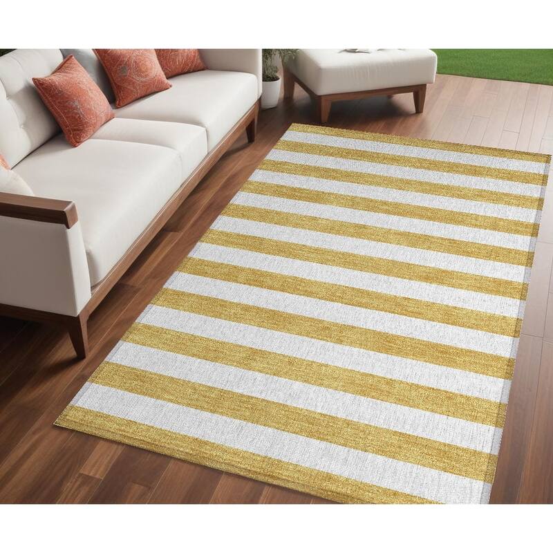 Almiro Stripe Weather Resistant Classic Meets Modern Outdoor Rug - 5' X 8' - Gold