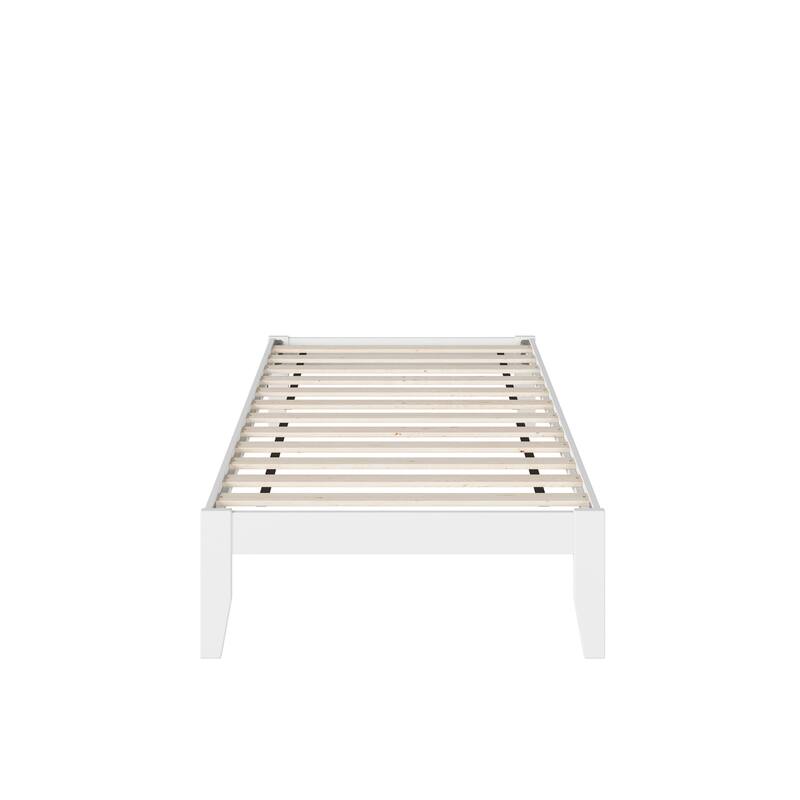 Twin Bed with USB Charger - Grey Finish, Simple Design, No Box Spring Needed, Strong Slat Kit Included