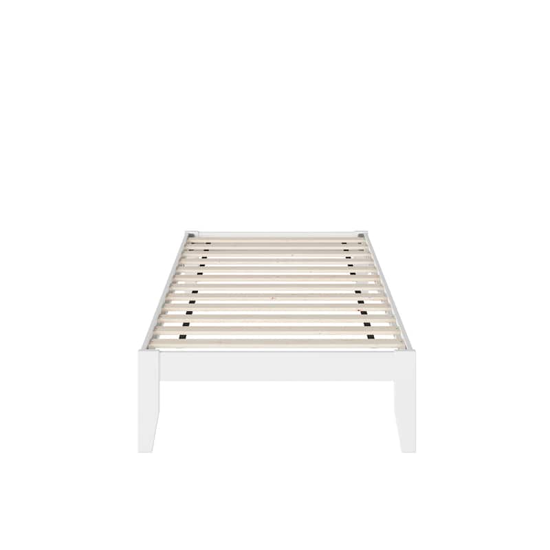 Twin Bed with USB Charger - White Finish, Simple Design, No Box Spring Needed, Strong Slat Kit Included