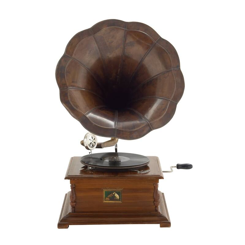 Wood Functional Gramophone with Record - Brown - Roche River Decor