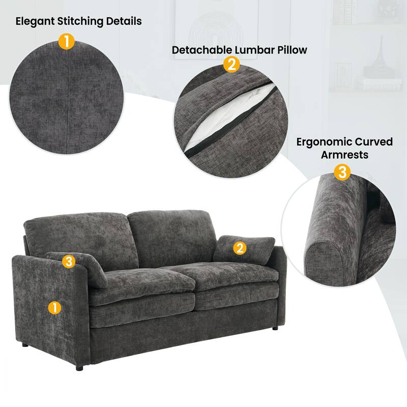 3-Piece Chenille Sofa Set with Oversized Cushions and Lumbar Pillows by Harper&Bright Designs