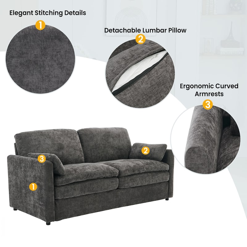 3-Pieces Chenille 6-Seat Sectional Sofa Set with Oversized Cloud Couch and Double Cushions