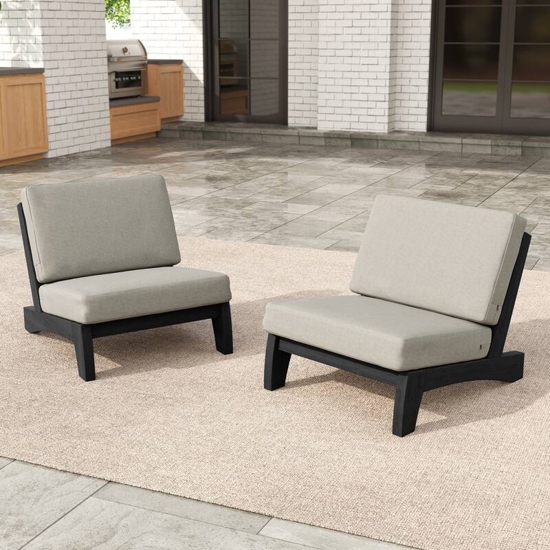 Beach-Style Outdoor Acacia Club Chair Set Loveseate with Plush All-Weather Cushions