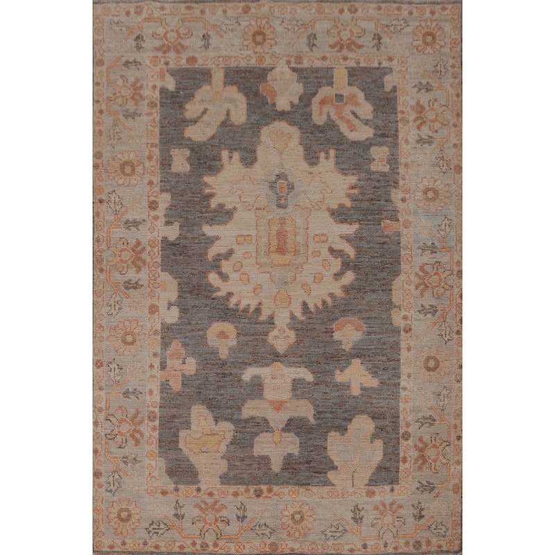 Vegetable Dye Gray Oushak Turkish Rug Handmade Wool Carpet - 4'2" x 5'9"