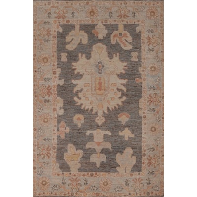 Vegetable Dye Gray Oushak Turkish Rug Handmade Wool Carpet - 4'2" x 5'9"