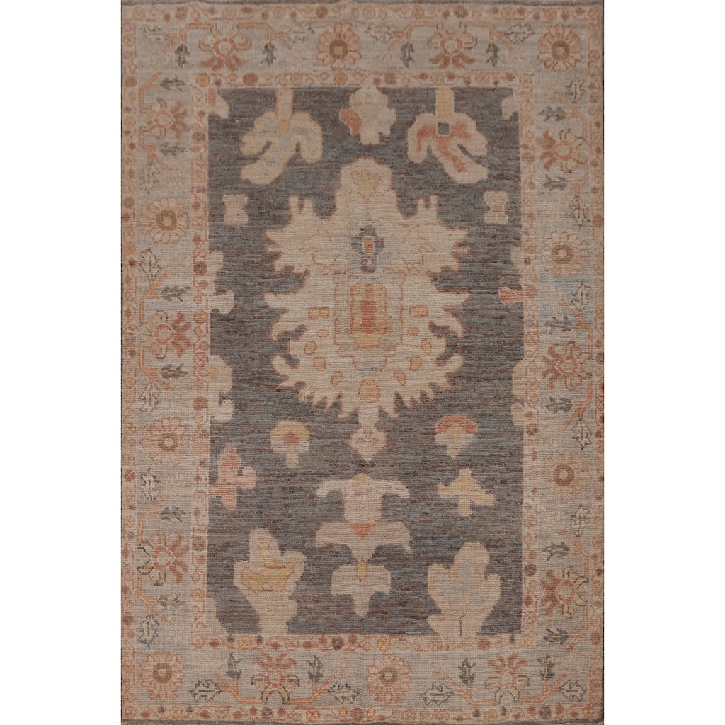 Hand Knotted Oriental 100% Wool Carpet Transitional Floral Greys & Charcoal Oushak Area Rug - 5' 9'' X 4' 2''