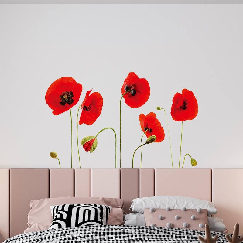 Walplus Wall Sticker Red Poppy Flower Art Children Mural Self Adhesive