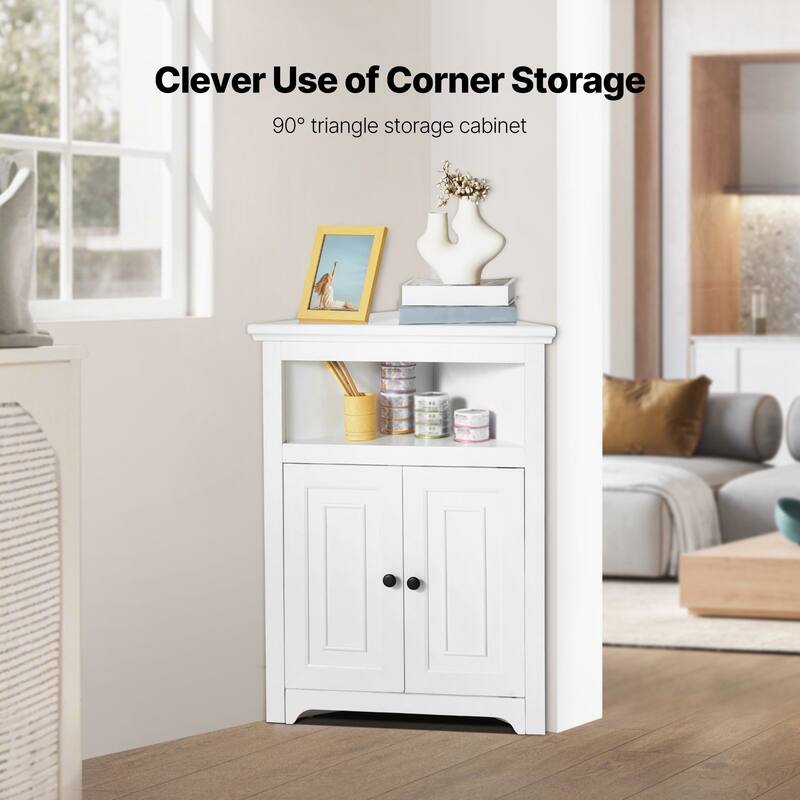 Corner Cabinet 32" with 2 Doors and Adjustable Shelves for Home Storage - 25.4 x 12.8 x 33.3 in