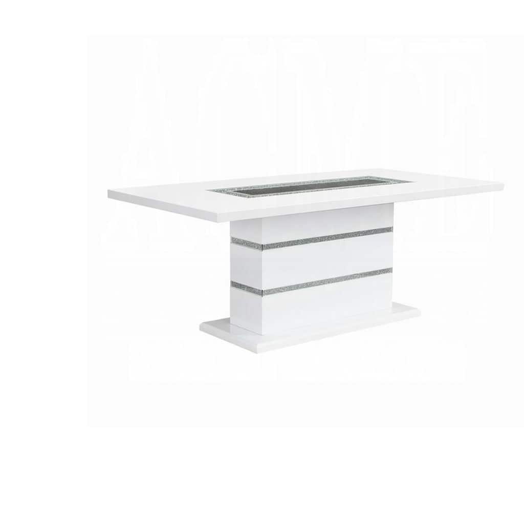 Zav Dining Table, 79 Inch Rectangular Top, White Gray Pedestal Base - Gray, White, Silver, Black