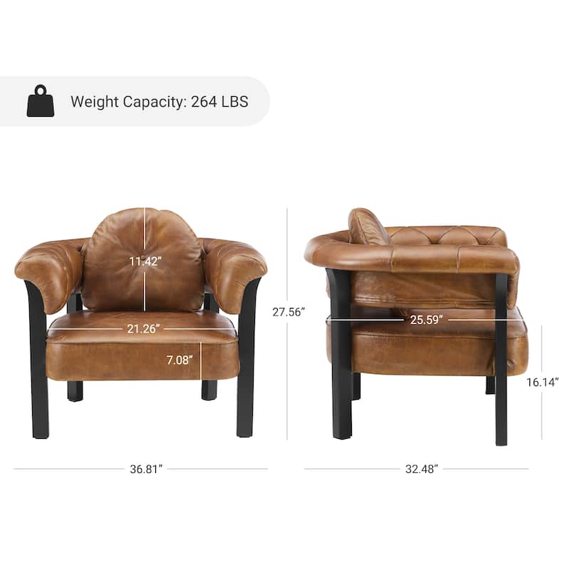 Art Leon Mid-century Top Grain Leather and Wood Accent Chair