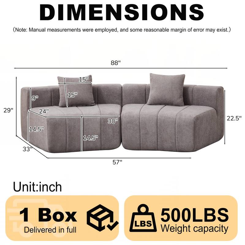 Chenille Curved Sectional Sofa with 2 Pillows,Curved Symmetrical Modular Semi Circular Sofa Sectional for bedroom, Living room