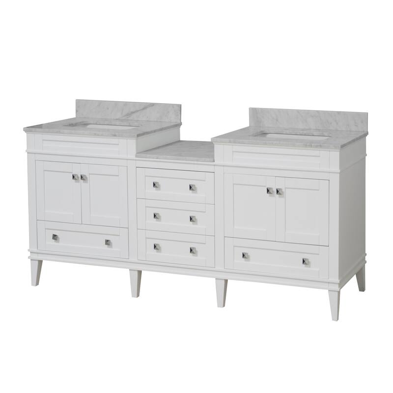 KitchenBathCollection Eleanor 72" Double Bathroom Vanity with Carrara Marble Top