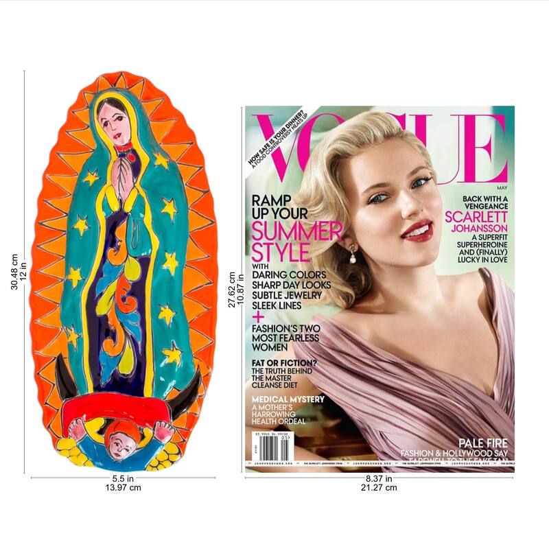 Handmade Talavera Guadalupe In Orange Ceramic Wall Sculpture (Mexico)