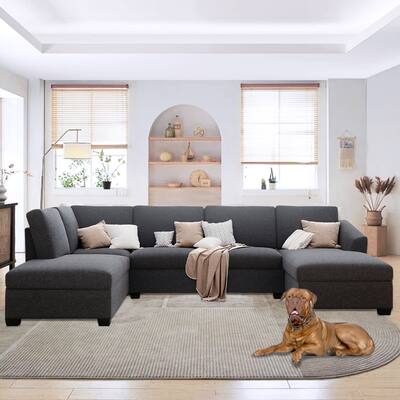 Large U-Shape Symmetrical Modern Sectional Sofa, Double Chaise