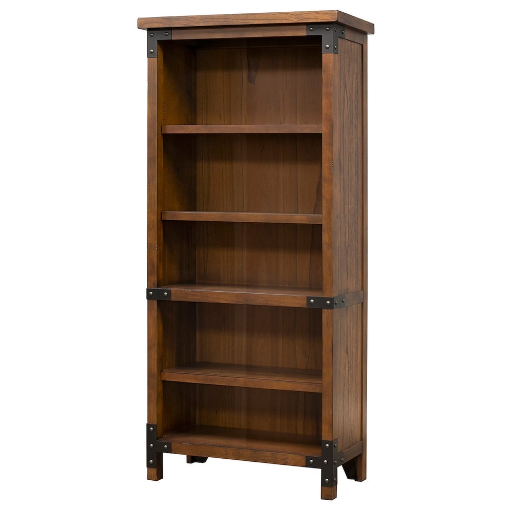 Addison Rustic Open Bookcase, Office Shelving, Storage Cabinet, Brown - 34"W x 72"H x 15"D
