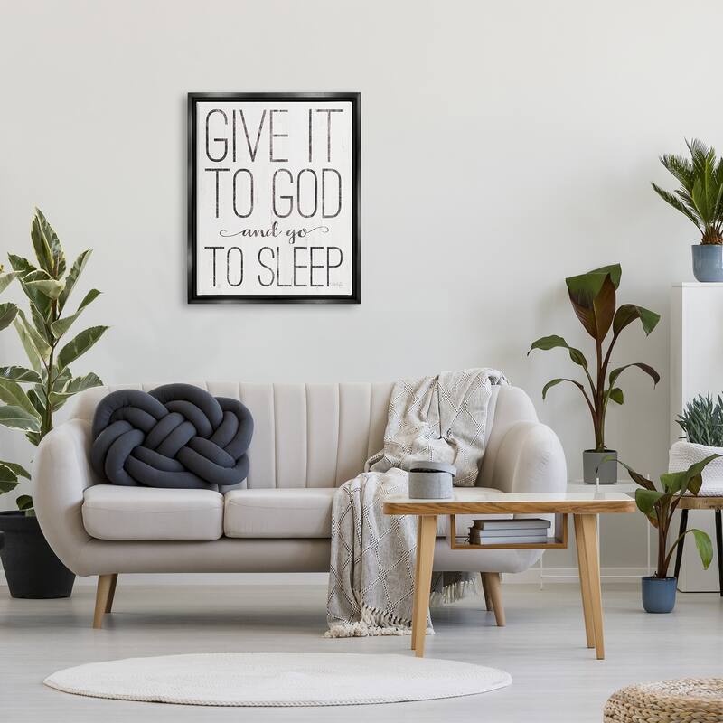 Stupell Give It To God and Go To Sleep Black and White Wood Look Sign Floater Frame