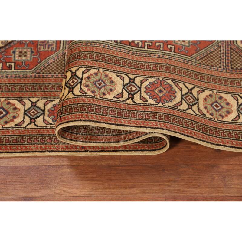 Geometric Anatolian Vintage Runner Rug Hand-Knotted Wool Carpet - 3'1" X 9'10"